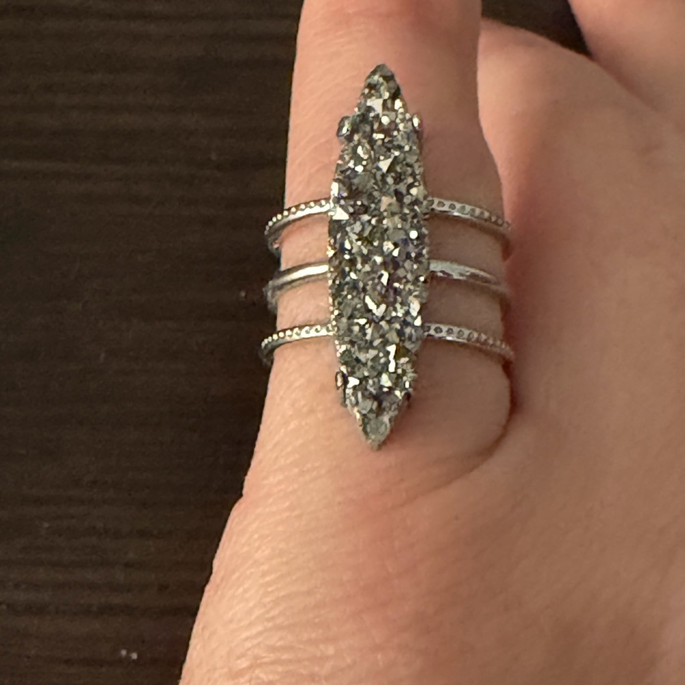 Silver Marquise Crystal Triple-Band Statement Ring